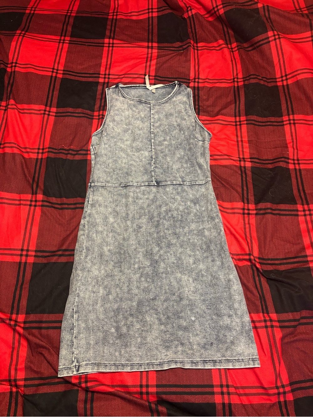 Sleeveless Acid-Wash Denim Dress - Light Blue